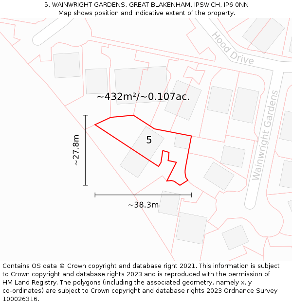 5, WAINWRIGHT GARDENS, GREAT BLAKENHAM, IPSWICH, IP6 0NN: Plot and title map