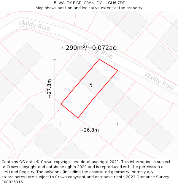 5, WALDY RISE, CRANLEIGH, GU6 7DF: Plot and title map