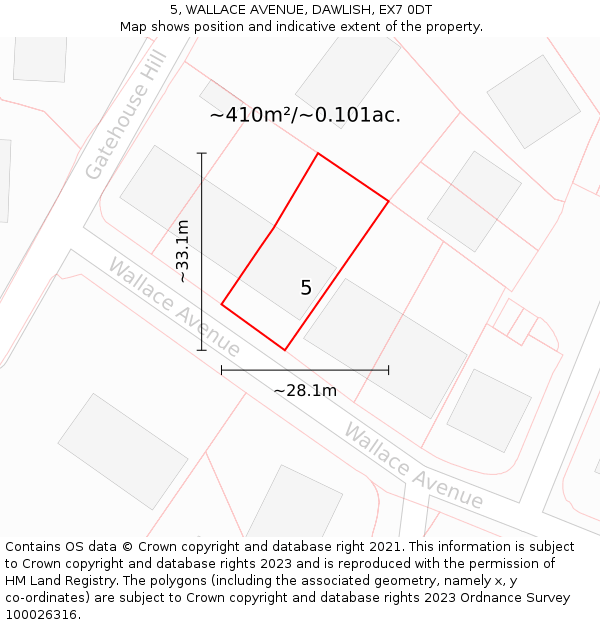 5, WALLACE AVENUE, DAWLISH, EX7 0DT: Plot and title map