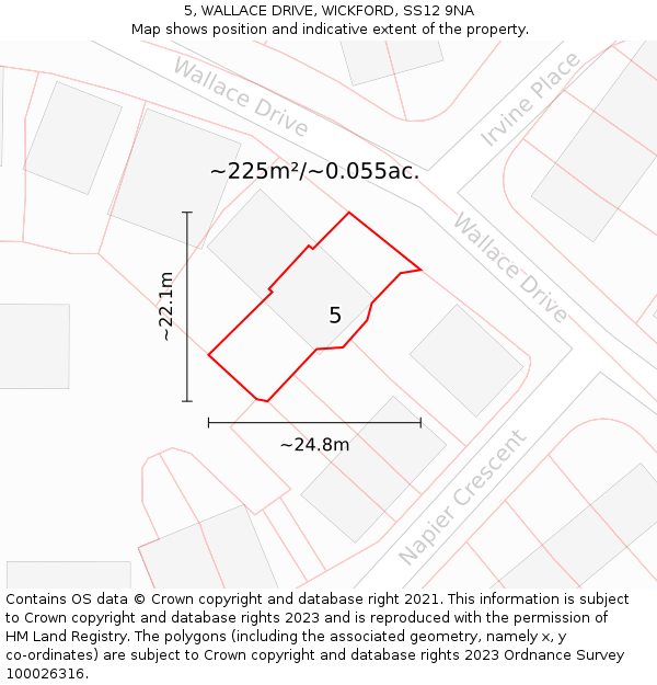 5, WALLACE DRIVE, WICKFORD, SS12 9NA: Plot and title map