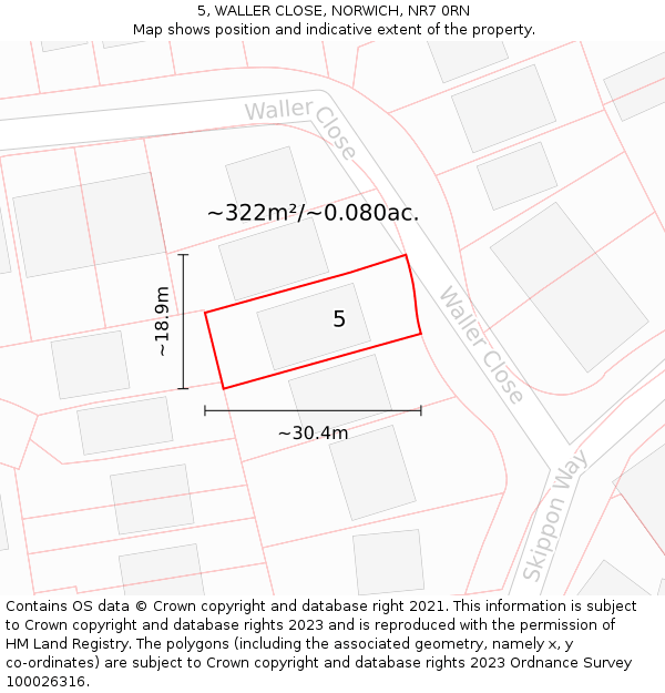 5, WALLER CLOSE, NORWICH, NR7 0RN: Plot and title map