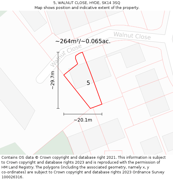 5, WALNUT CLOSE, HYDE, SK14 3SQ: Plot and title map