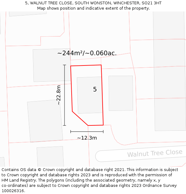 5, WALNUT TREE CLOSE, SOUTH WONSTON, WINCHESTER, SO21 3HT: Plot and title map