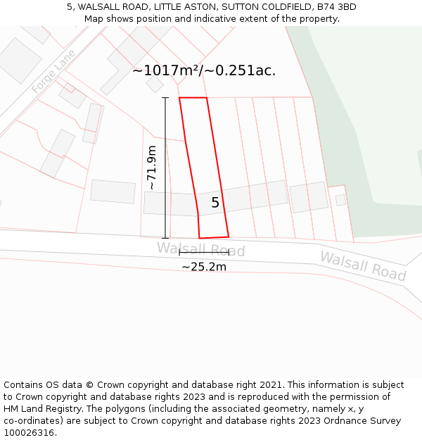 5, WALSALL ROAD, LITTLE ASTON, SUTTON COLDFIELD, B74 3BD: Plot and title map