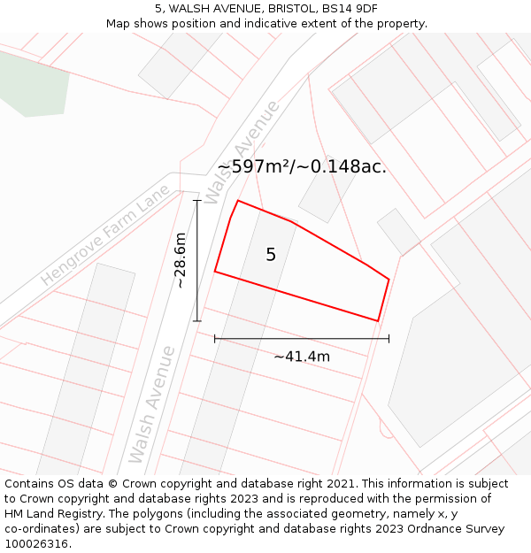 5, WALSH AVENUE, BRISTOL, BS14 9DF: Plot and title map
