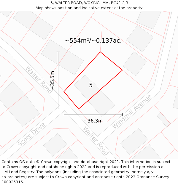 5, WALTER ROAD, WOKINGHAM, RG41 3JB: Plot and title map