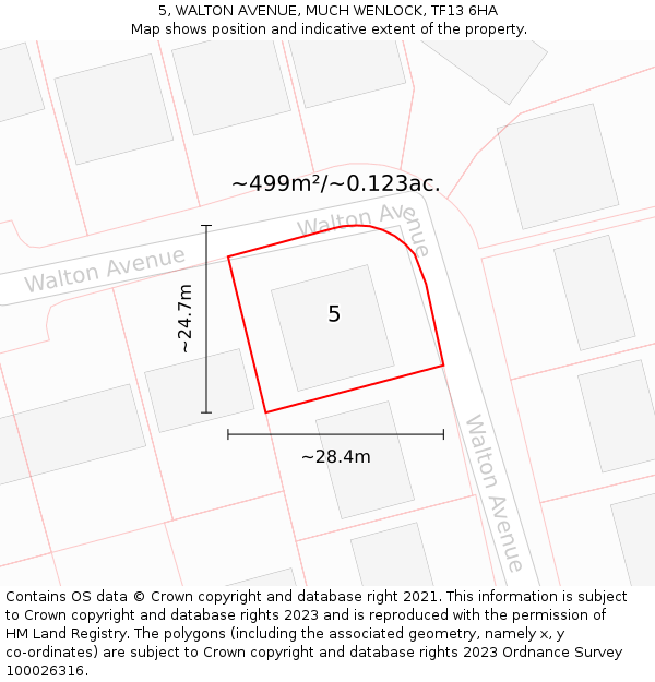 5, WALTON AVENUE, MUCH WENLOCK, TF13 6HA: Plot and title map