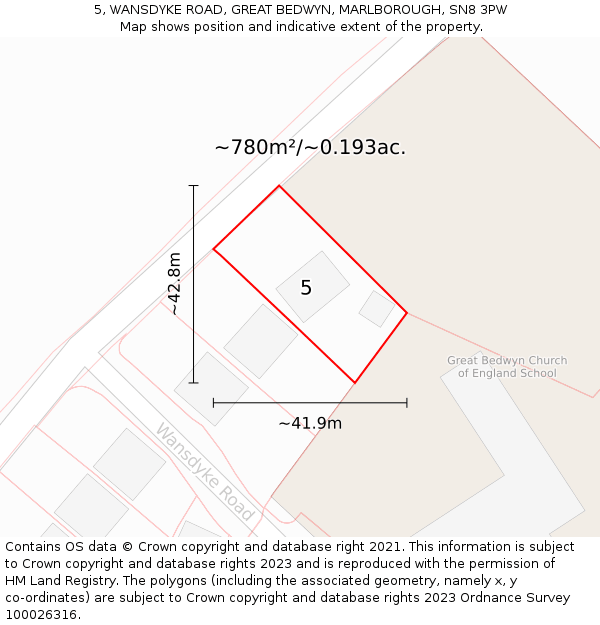 5, WANSDYKE ROAD, GREAT BEDWYN, MARLBOROUGH, SN8 3PW: Plot and title map