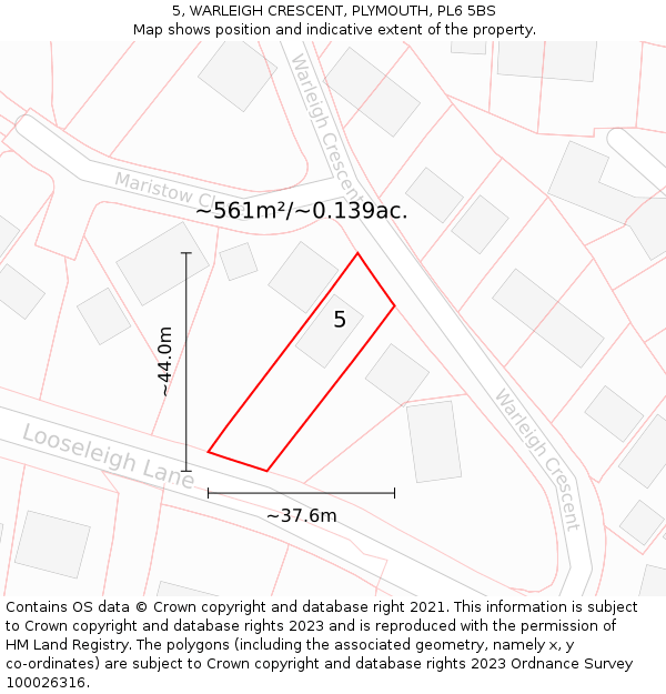 5, WARLEIGH CRESCENT, PLYMOUTH, PL6 5BS: Plot and title map
