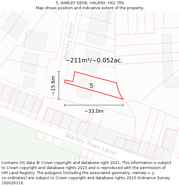 5, WARLEY DENE, HALIFAX, HX2 7RS: Plot and title map