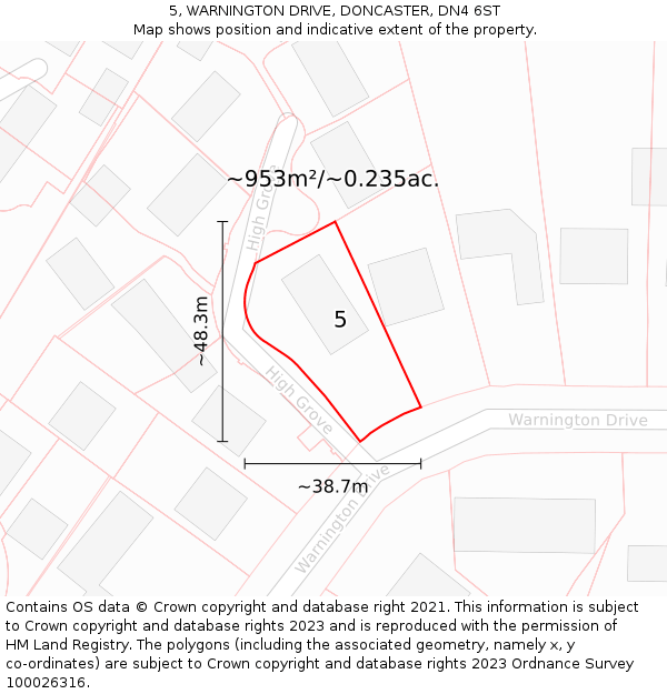 5, WARNINGTON DRIVE, DONCASTER, DN4 6ST: Plot and title map