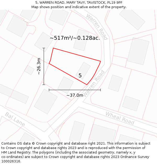 5, WARREN ROAD, MARY TAVY, TAVISTOCK, PL19 9PF: Plot and title map