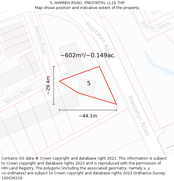 5, WARREN ROAD, PRESTATYN, LL19 7HP: Plot and title map