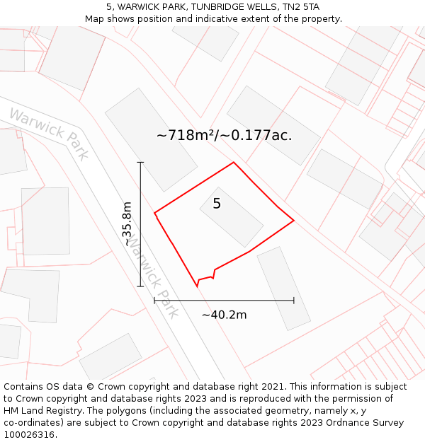 5, WARWICK PARK, TUNBRIDGE WELLS, TN2 5TA: Plot and title map