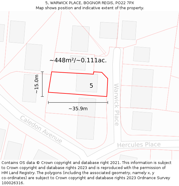 5, WARWICK PLACE, BOGNOR REGIS, PO22 7PX: Plot and title map