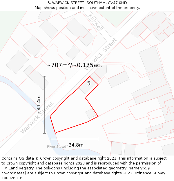 5, WARWICK STREET, SOUTHAM, CV47 0HD: Plot and title map