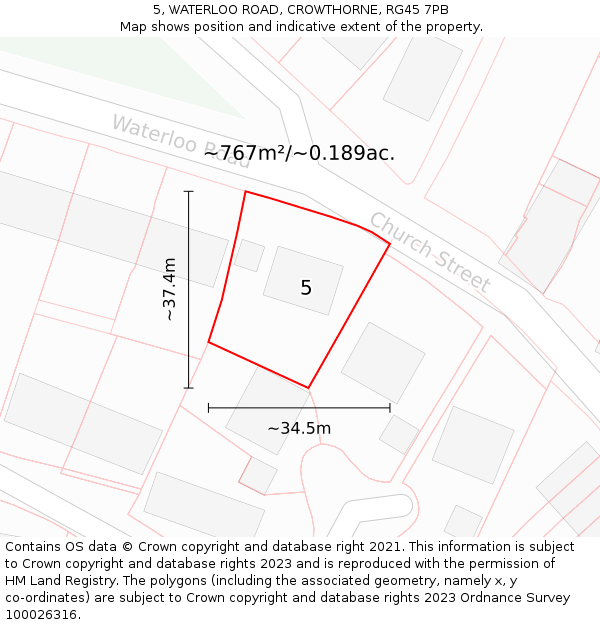 5, WATERLOO ROAD, CROWTHORNE, RG45 7PB: Plot and title map