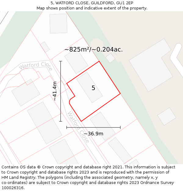 5, WATFORD CLOSE, GUILDFORD, GU1 2EP: Plot and title map