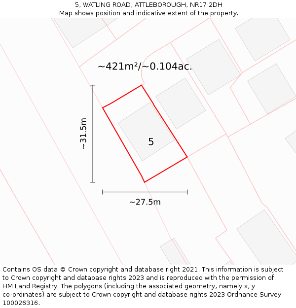 5, WATLING ROAD, ATTLEBOROUGH, NR17 2DH: Plot and title map