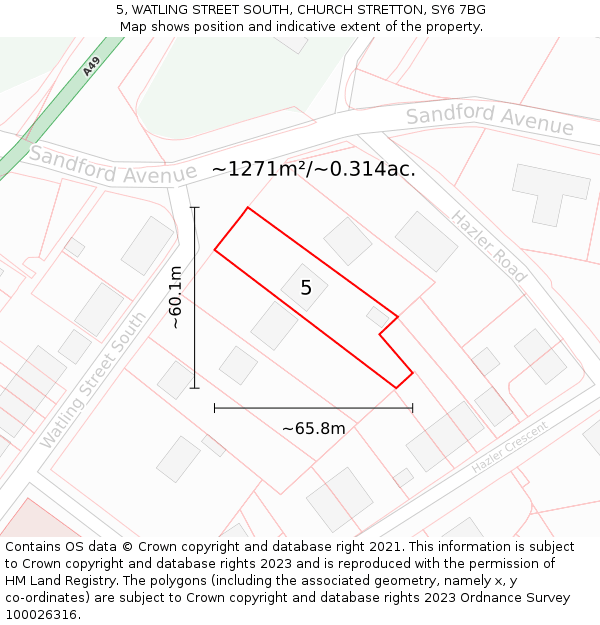 5, WATLING STREET SOUTH, CHURCH STRETTON, SY6 7BG: Plot and title map