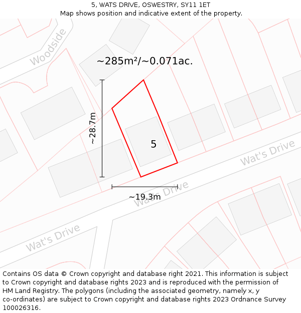 5, WATS DRIVE, OSWESTRY, SY11 1ET: Plot and title map