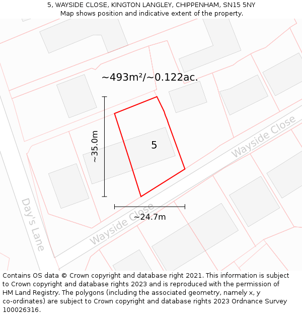 5, WAYSIDE CLOSE, KINGTON LANGLEY, CHIPPENHAM, SN15 5NY: Plot and title map