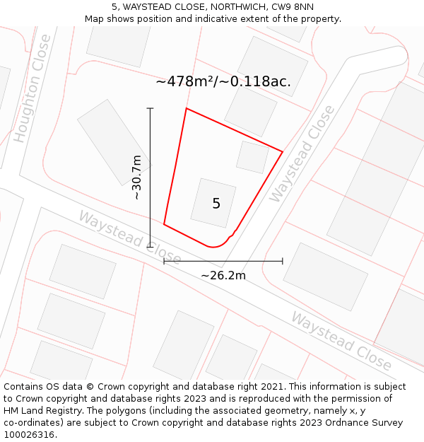 5, WAYSTEAD CLOSE, NORTHWICH, CW9 8NN: Plot and title map