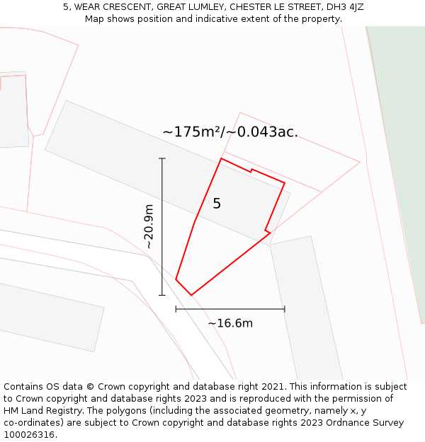 5, WEAR CRESCENT, GREAT LUMLEY, CHESTER LE STREET, DH3 4JZ: Plot and title map