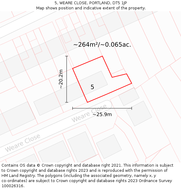 5, WEARE CLOSE, PORTLAND, DT5 1JP: Plot and title map