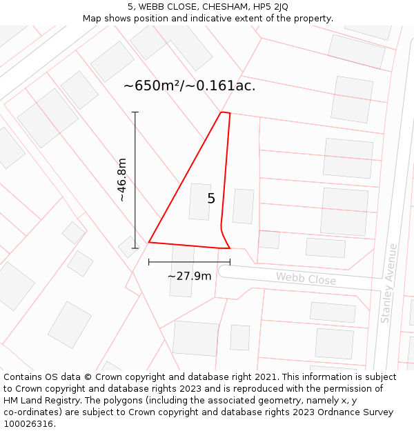 5, WEBB CLOSE, CHESHAM, HP5 2JQ: Plot and title map