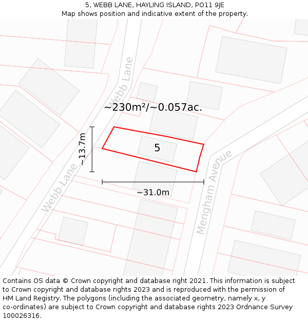 5, WEBB LANE, HAYLING ISLAND, PO11 9JE: Plot and title map