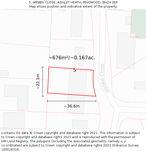 5, WEBBS CLOSE, ASHLEY HEATH, RINGWOOD, BH24 2EP: Plot and title map