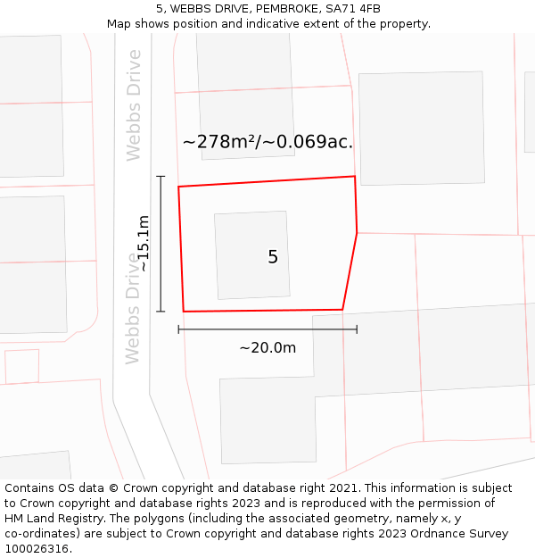 5, WEBBS DRIVE, PEMBROKE, SA71 4FB: Plot and title map