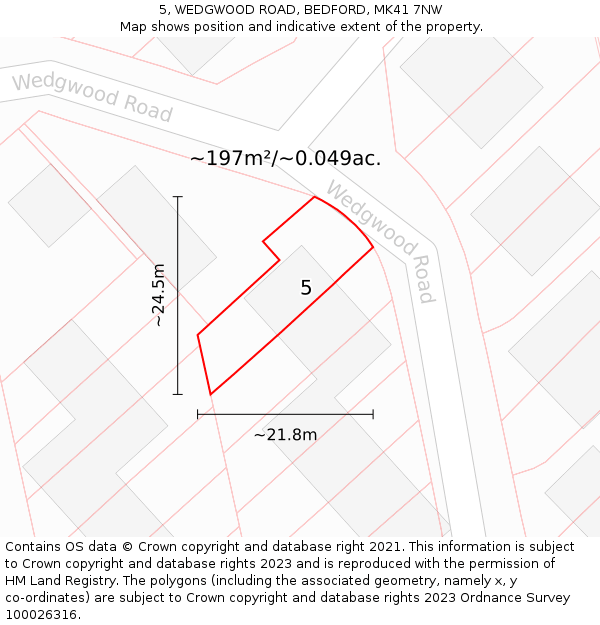 5, WEDGWOOD ROAD, BEDFORD, MK41 7NW: Plot and title map