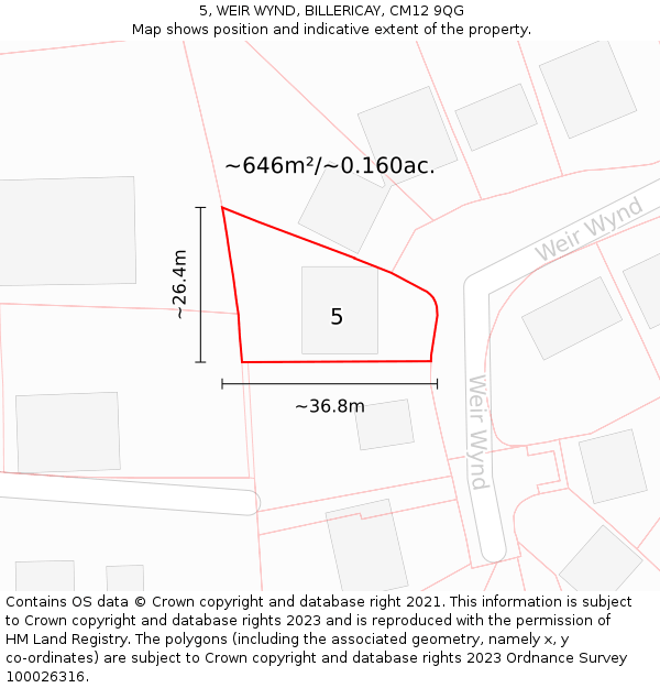 5, WEIR WYND, BILLERICAY, CM12 9QG: Plot and title map