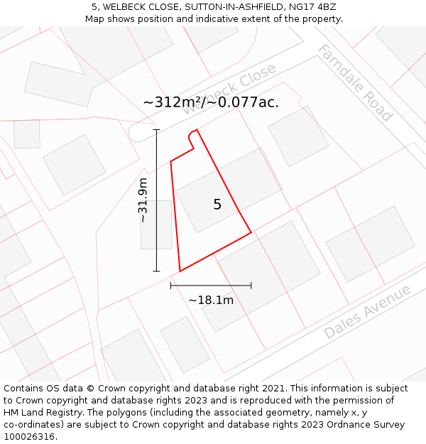 5, WELBECK CLOSE, SUTTON-IN-ASHFIELD, NG17 4BZ: Plot and title map