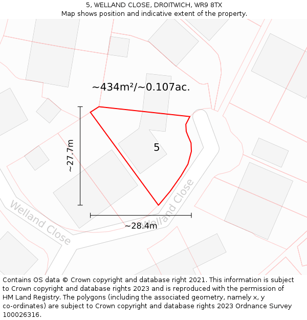 5, WELLAND CLOSE, DROITWICH, WR9 8TX: Plot and title map