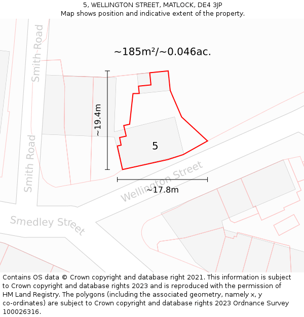 5, WELLINGTON STREET, MATLOCK, DE4 3JP: Plot and title map