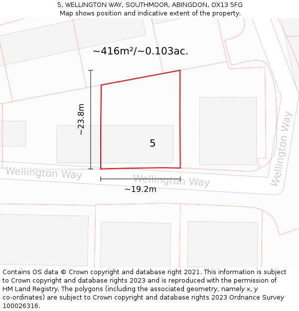 5, WELLINGTON WAY, SOUTHMOOR, ABINGDON, OX13 5FG: Plot and title map