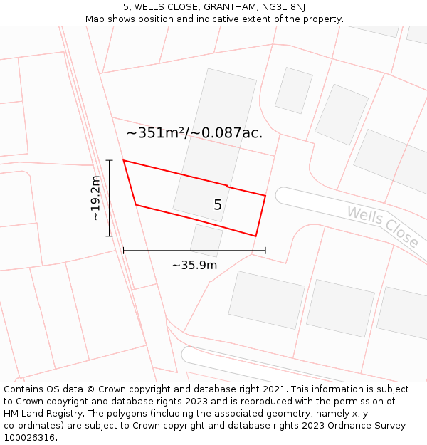 5, WELLS CLOSE, GRANTHAM, NG31 8NJ: Plot and title map