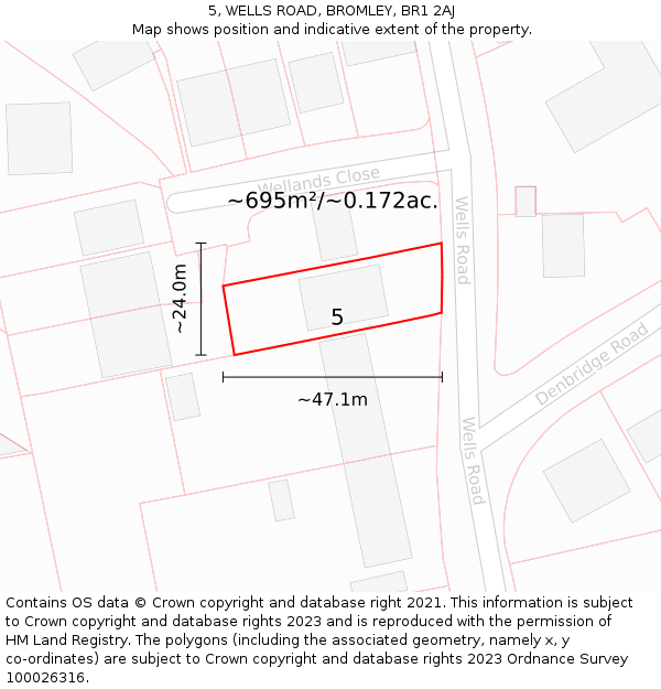 5, WELLS ROAD, BROMLEY, BR1 2AJ: Plot and title map