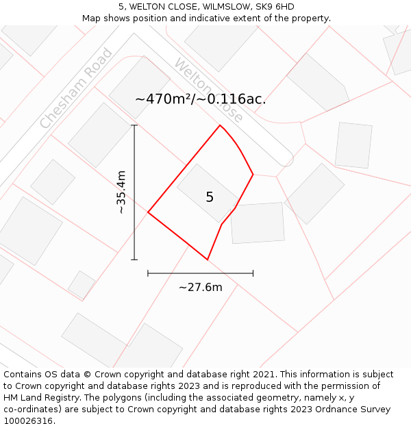 5, WELTON CLOSE, WILMSLOW, SK9 6HD: Plot and title map