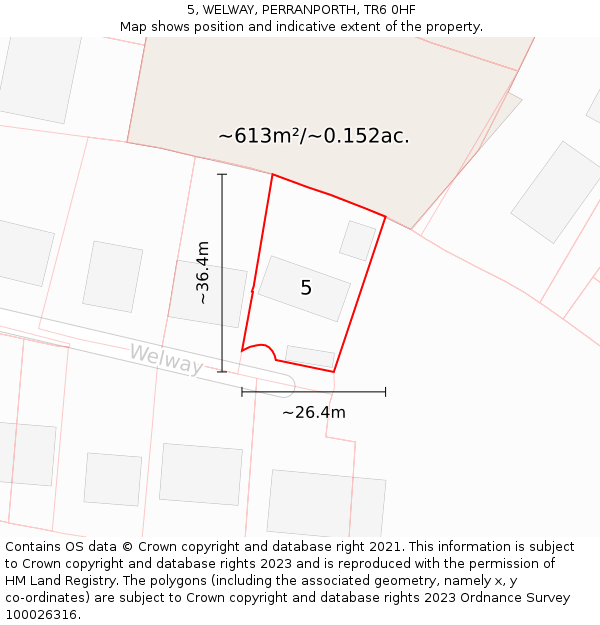5, WELWAY, PERRANPORTH, TR6 0HF: Plot and title map
