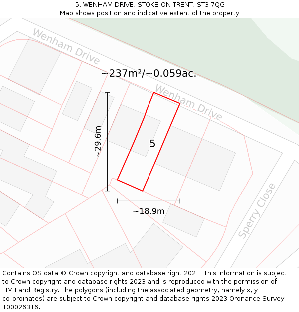 5, WENHAM DRIVE, STOKE-ON-TRENT, ST3 7QG: Plot and title map
