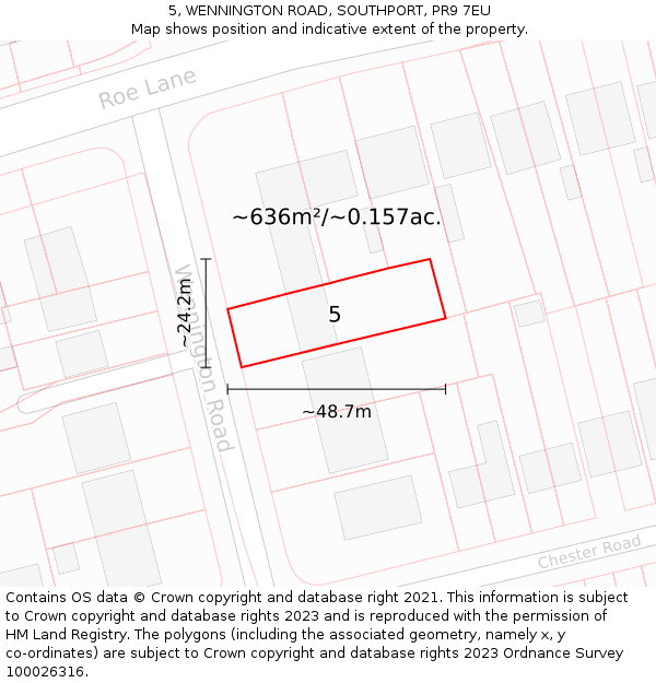 5, WENNINGTON ROAD, SOUTHPORT, PR9 7EU: Plot and title map