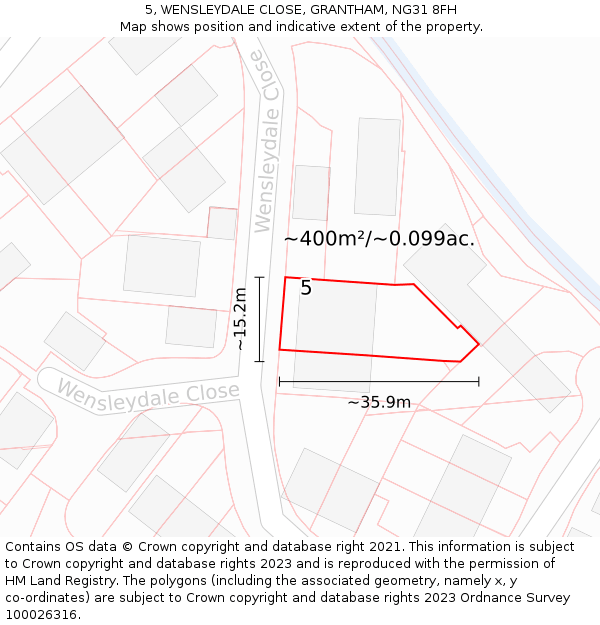 5, WENSLEYDALE CLOSE, GRANTHAM, NG31 8FH: Plot and title map