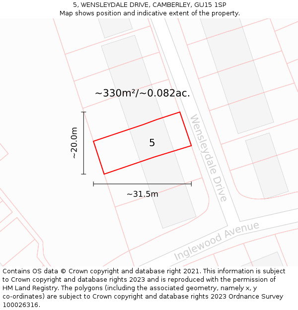 5, WENSLEYDALE DRIVE, CAMBERLEY, GU15 1SP: Plot and title map