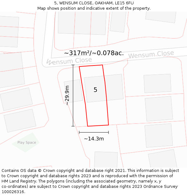 5, WENSUM CLOSE, OAKHAM, LE15 6FU: Plot and title map