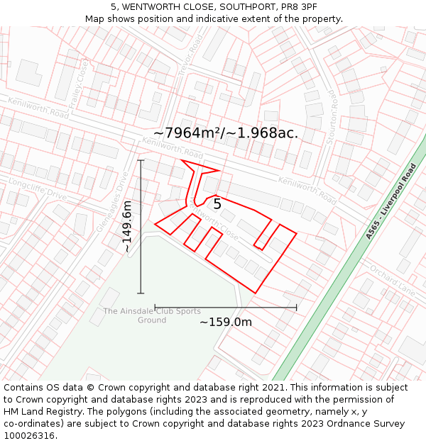 5, WENTWORTH CLOSE, SOUTHPORT, PR8 3PF: Plot and title map