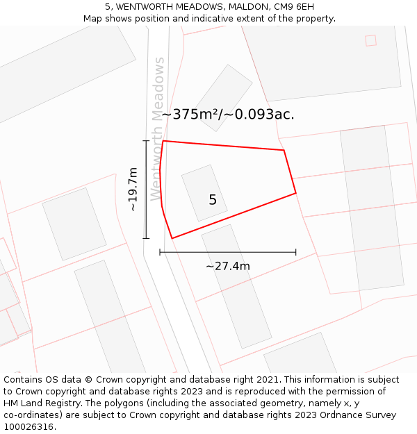 5, WENTWORTH MEADOWS, MALDON, CM9 6EH: Plot and title map